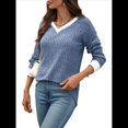 thumbnail image 2 of Camisas de Larga con Cuello en V y Bloques de Color para Mujer: Suéteres Túnica Ligeros Informales de Otoño, Conjuntos de Moda. Azul Colorido L, 2 of 10