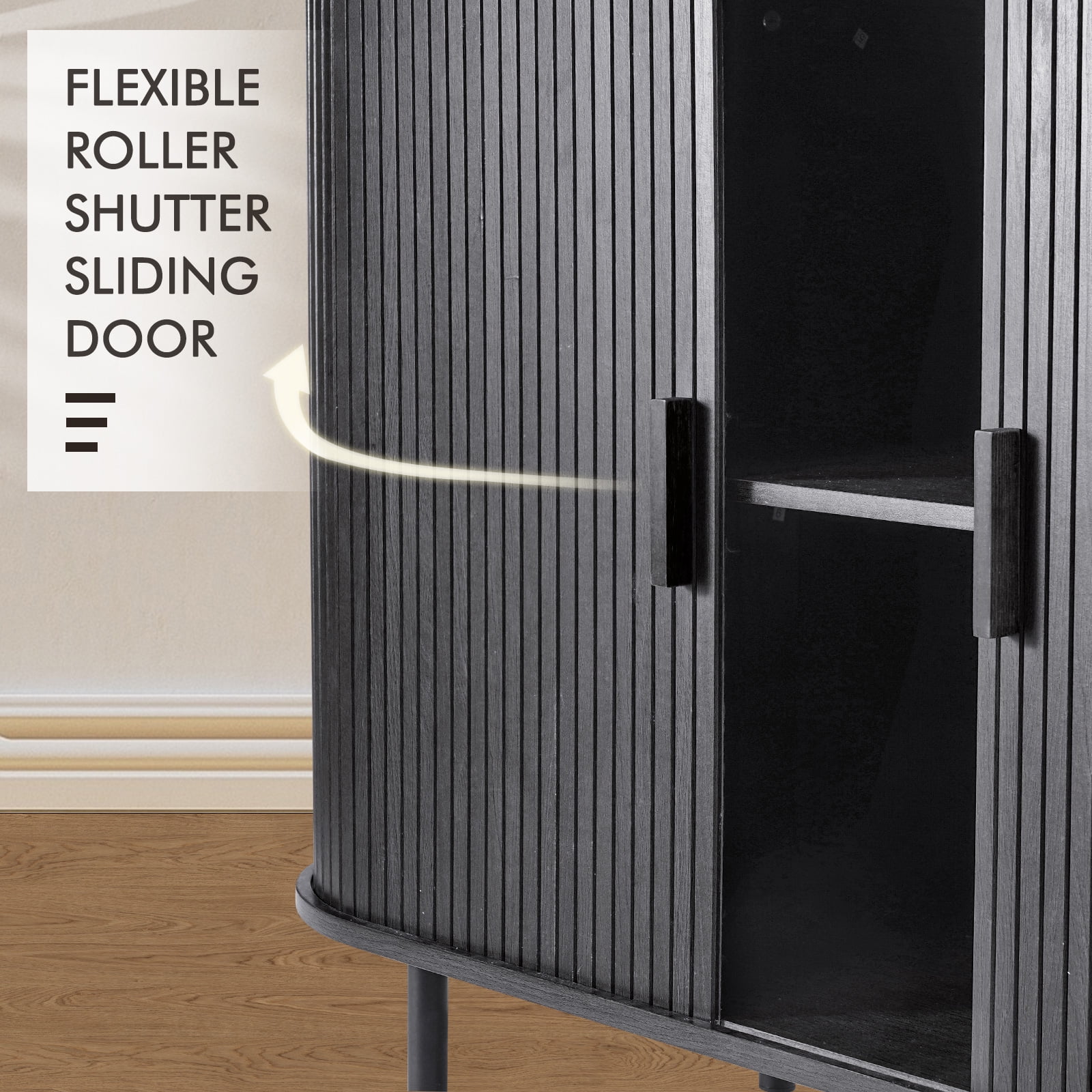 MARNUR Sideboard Buffet Cabinet 40" Storage Cabinet with 2 Sliding Tambour Doors, Adjustable Shelves for Office Bedroom Hallway Entryway, Black