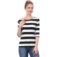 thumbnail image 2 of Dde San Patricio Camisecon mangas de codo pamujer Camisebásiinformal con cuello de barco y corte ajustado Blanco negro M, 2 of 6