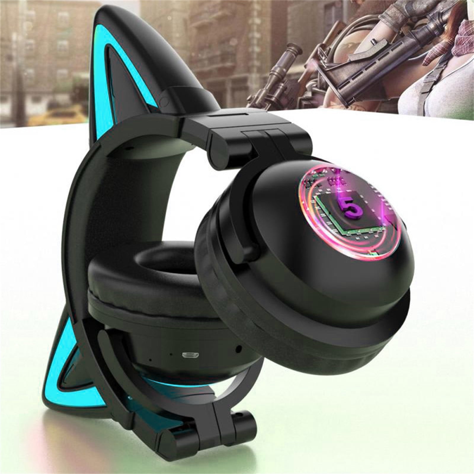 Cat Ear Headphone, Stereo Cute Gaming Bluetooth Headphones,Over Ear Cat Adjustable Foldable Music Headset,12-Hour Playtime,for Adult Kids Game Music