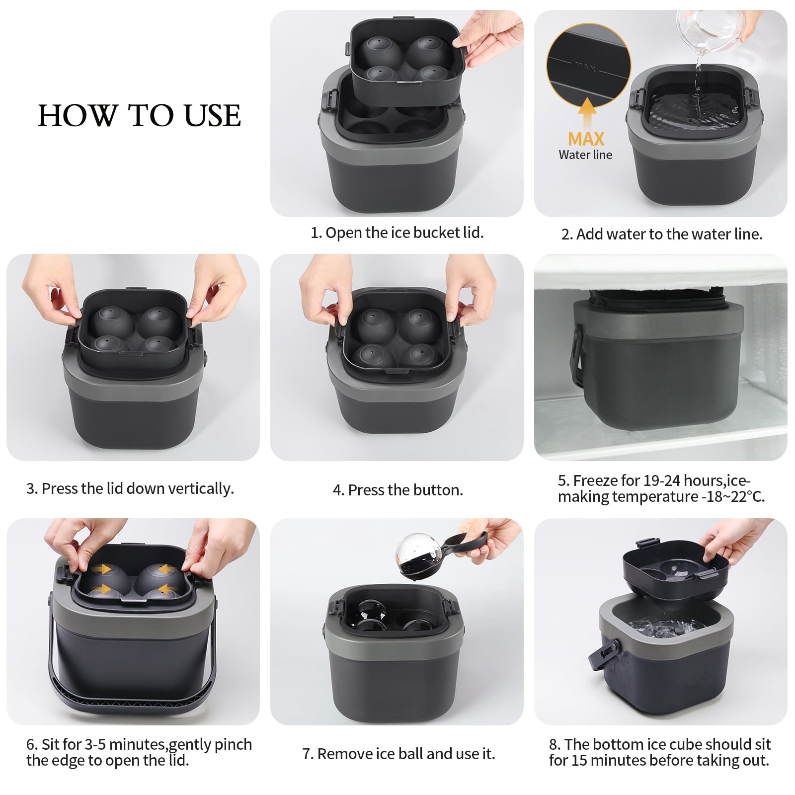 Ocalpur Clear Ice Ball Maker Mold, 4×2.4" Round Ice Balls, Silicone Tray with Lid, Easy Release for Whiskey, Black