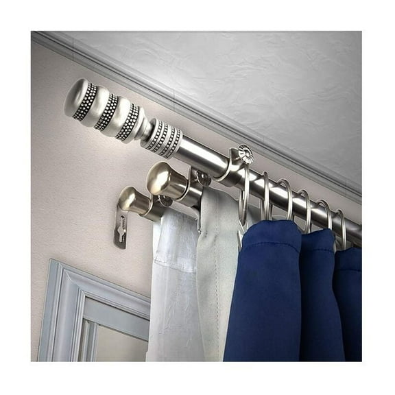 Double Curtain Rod Set - Adjustable Black Drapery Rod 28-48 Inch