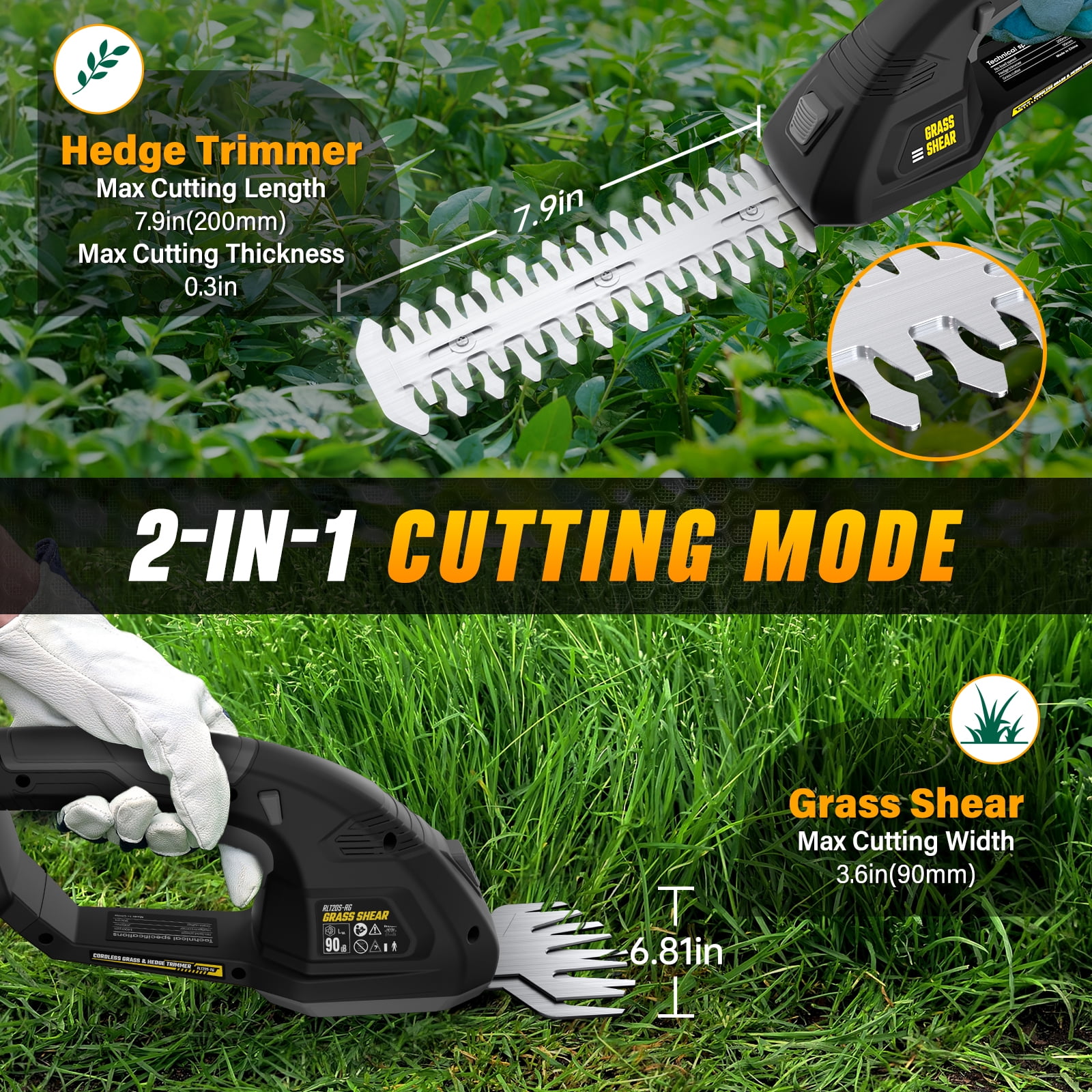 Hedge Trimmer Cordless (Battery Not Included) Compatible with DEWALT 20V MAX, Electric Hedge Trimmer & Grass Trimmer, 2 in 1 Design for Yard, Garden, Lawn Care
