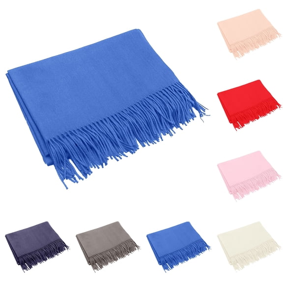 Lispipm Wool Knitted Scarf for Women Pure Color Pashmina Shawls for Wedding Evening Dress Winter Fall Warm Blanket Blue