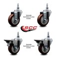 thumbnail image 2 of 3.5 Inch Maroon Polyurethane ½ Inch Threaded Stem Caster Set 2 Brakes SCC, 2 of 2