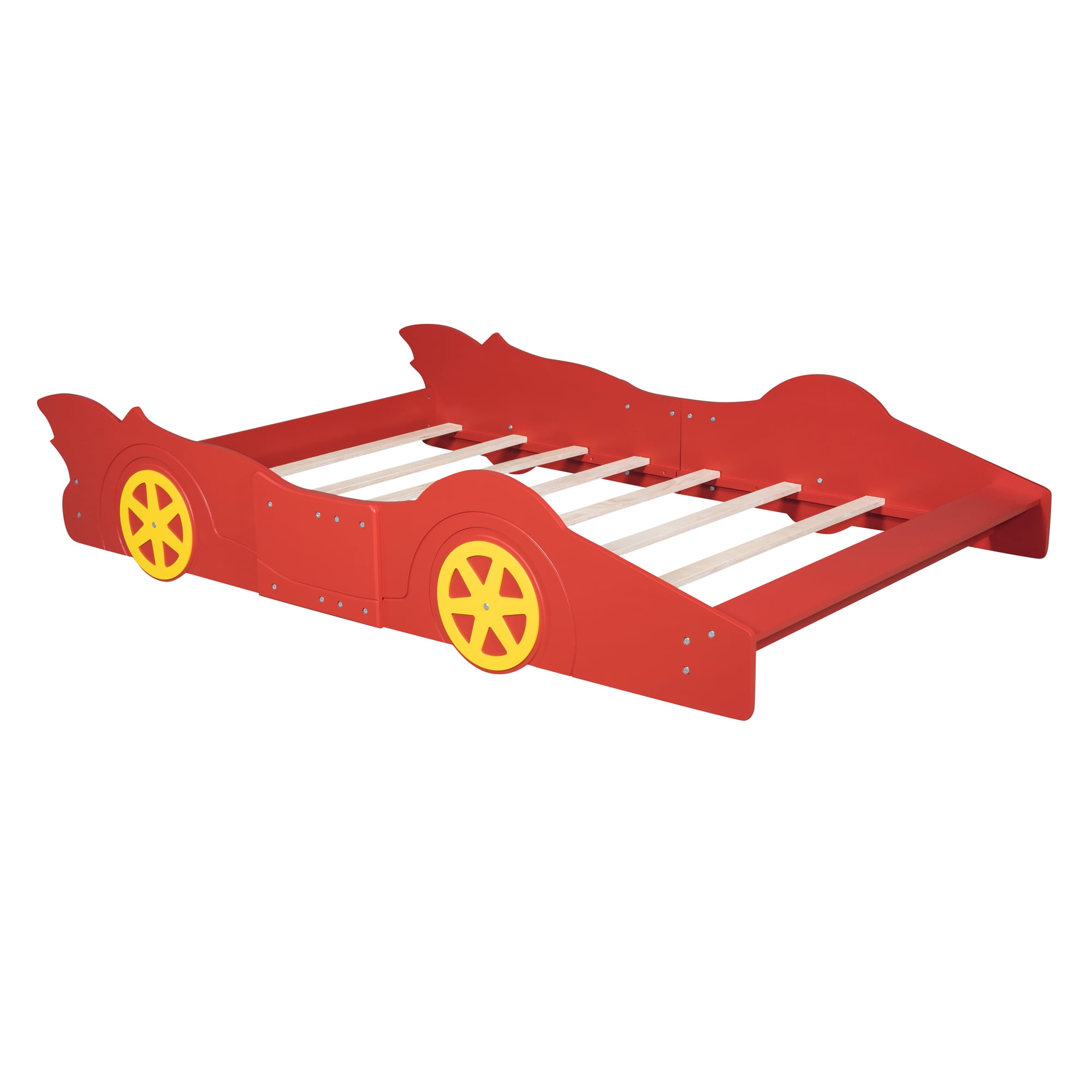 Miniyam Full Size Race Car Bed for Kids, Car-Shaped Design, Red