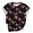 thumbnail image 5 of Perfectbot Tops for Womens Floral Print Crew Neck Summer Vintage Short Sleeve Relaxed Shirts ,S-5XL, 5 of 5