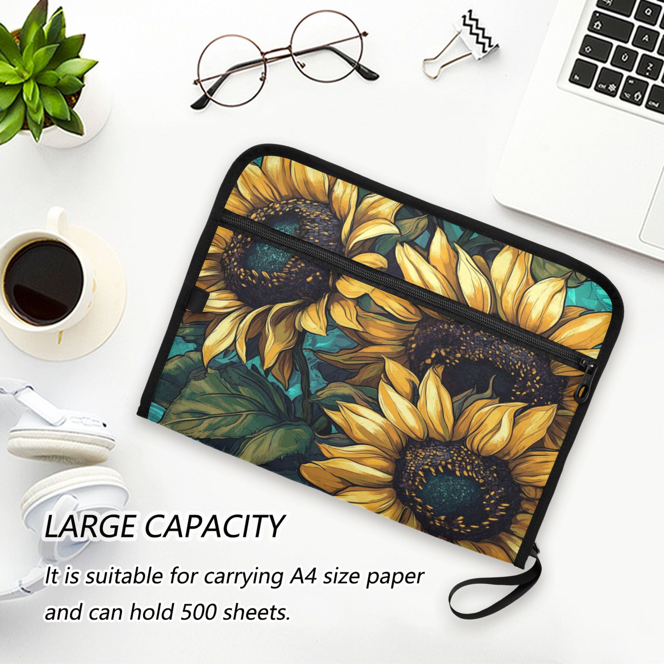 WOBOGO Sunflower Graffiti Art Expanding File Folder Letter Size Accordion Filing Organizer 13 Pocket Separate Organ Pocket