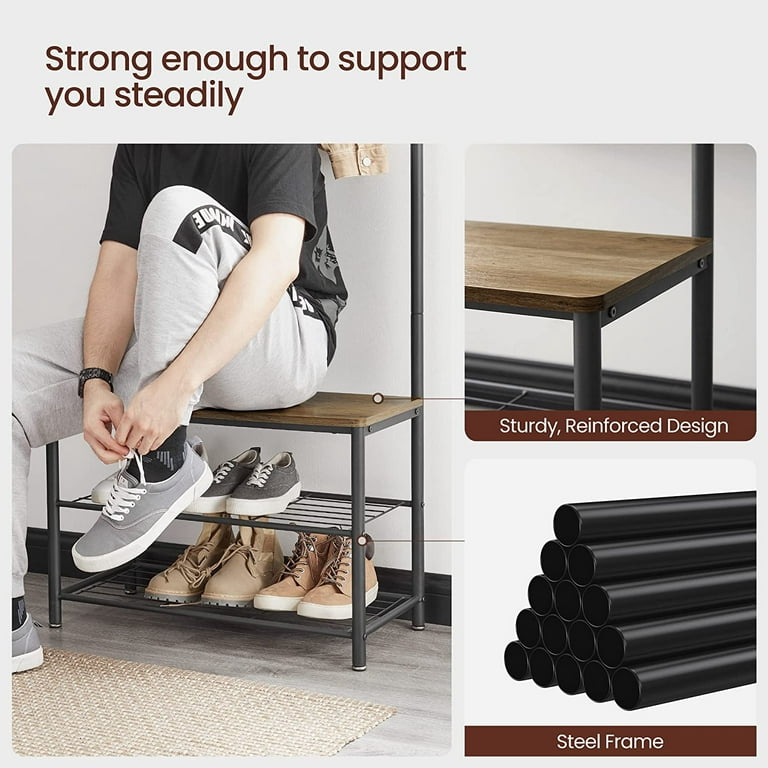 Industrial Wood and Metal Entryway Bench with Shoe Storage Black  Bench  with shoe storage, Wood entryway bench, Entryway bench storage