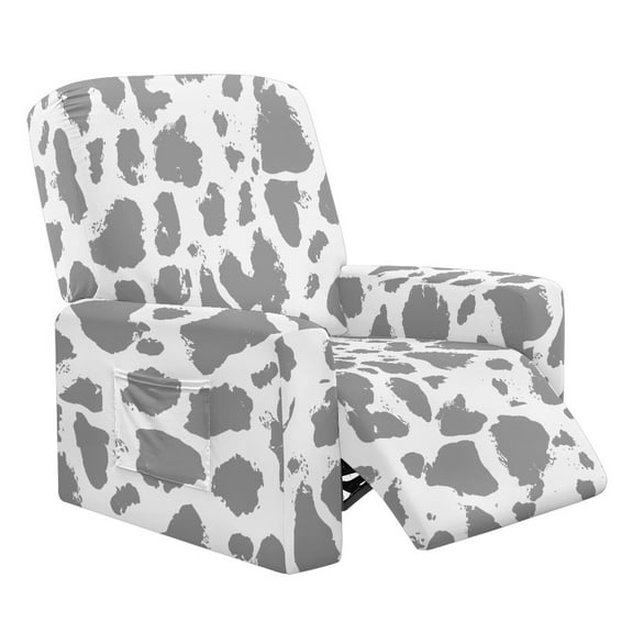 Xixirimido Gray Cow Spot Pattern Recliner Chair Cover 4-Pieces Lazyboy Cover for Recliner Chair with Storage Pockets Furniture Protector for Living Room Printed Sofa Slipcover