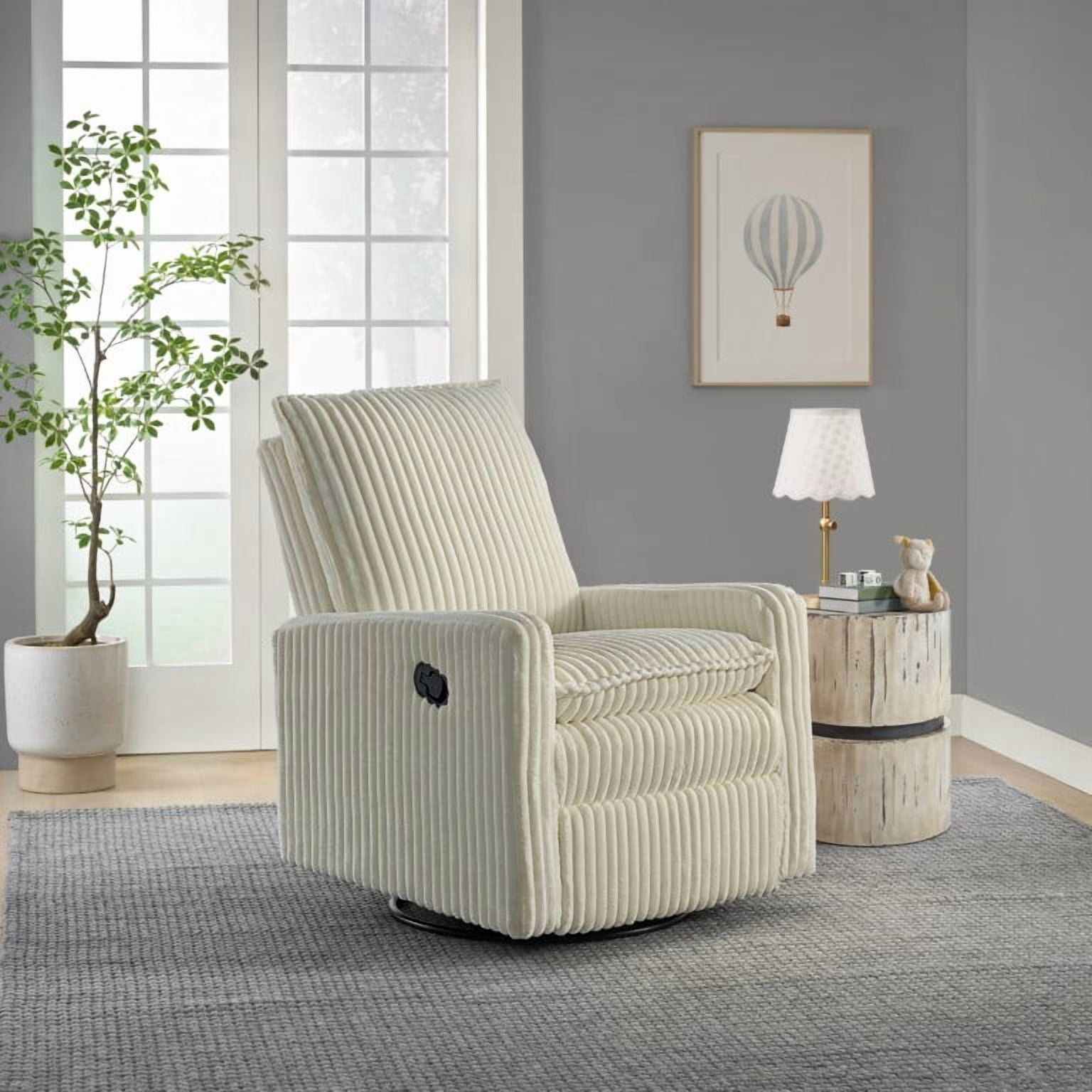 Oxford Baby Uptown Upholstered Glider Recliner Rocking Chair 360° Swivel for Nursery and Living Room – Corduroy Pearl White​