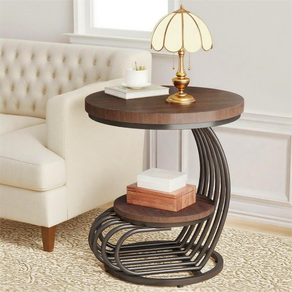 Fnova End Table Modern Wood Narrow Farmhouse Side Tables with Storage Shelf for Living Room, Bedroom, Nightstand
