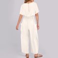 thumbnail image 4 of Dazajoo Women Solid Color Cotton Linen Jumpsuits With Pockets Summer Casual Short Sleeve Wide Leg Elastic Waist Jumpsuit Pants for Women 2024 Dressy Trendy Oversized Flowy Jumpers,Beige,XXL, 4 of 9
