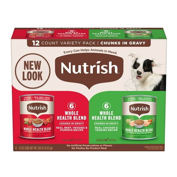 Nutrish Whole Health Blend Chunks in Gravy Variety Pack Wet Dog Food, 13 oz. Can, 12 Count (Rachael Ray)