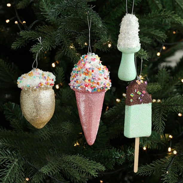 Ornamentos de Helado Adorable, Adornos Navideños, Tema Dulce, Colgantes para Árbol de Navidad, Accesorios de Fiesta, Decoracin de Cumpleaños, Ideales para Dormitorio, Hecho de Cartn,