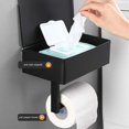 thumbnail image 2 of Soporte para papel higiénico con estante, soporte para papel higiénico de acero inoxidable montado en la pared, soporte para toallas de papel con almacenamiento de toallitas húmedas, color negro, 2 of 5
