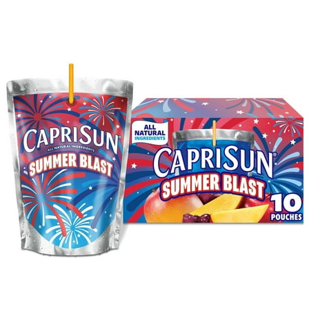 Capri Sun Summer Blast Passion Fruit Mango Flavored Juice Drink Blend, from Concentrate with Other Natural Flavor, 10 ct Box, 6 fl oz Pouches, Liquids,pack of 2.