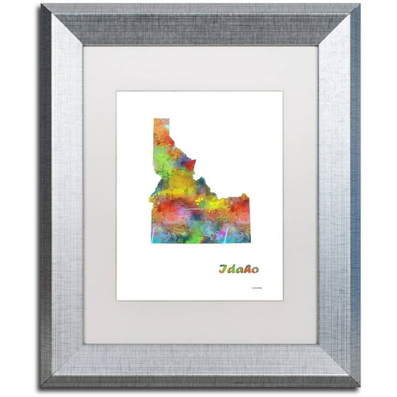 Trademark Fine Art "Idaho State Map-1" Canvas Art by Marlene Watson, White Matte, Silver Frame