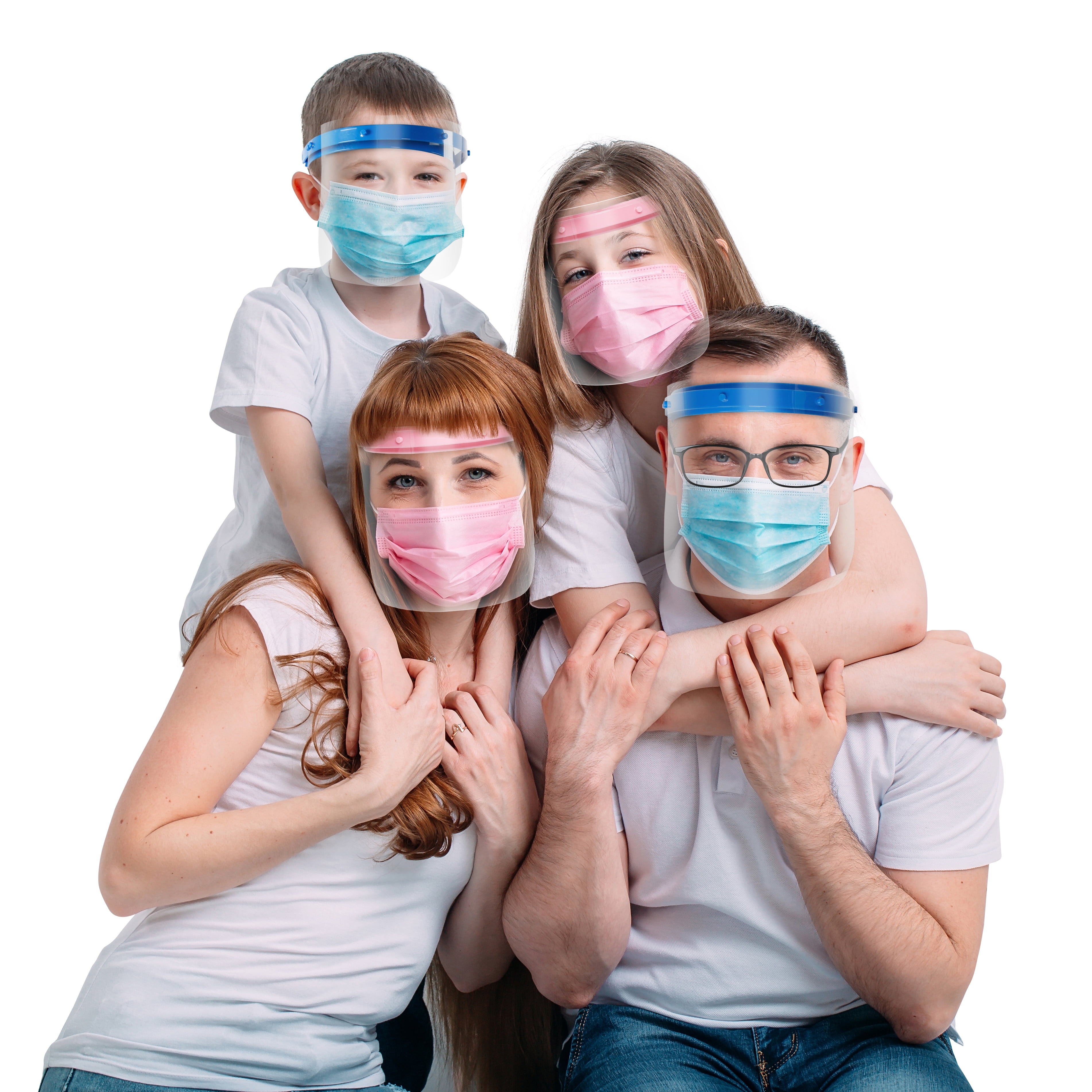 M&T Displays Reusable Face Shield for Kids, Adjustable Transparent Full Face Protective Visor, Eye & Head Protection, Barrier Against Coughing, Sneezing and Spitting, Facial Cover (50 Pack, Pink)