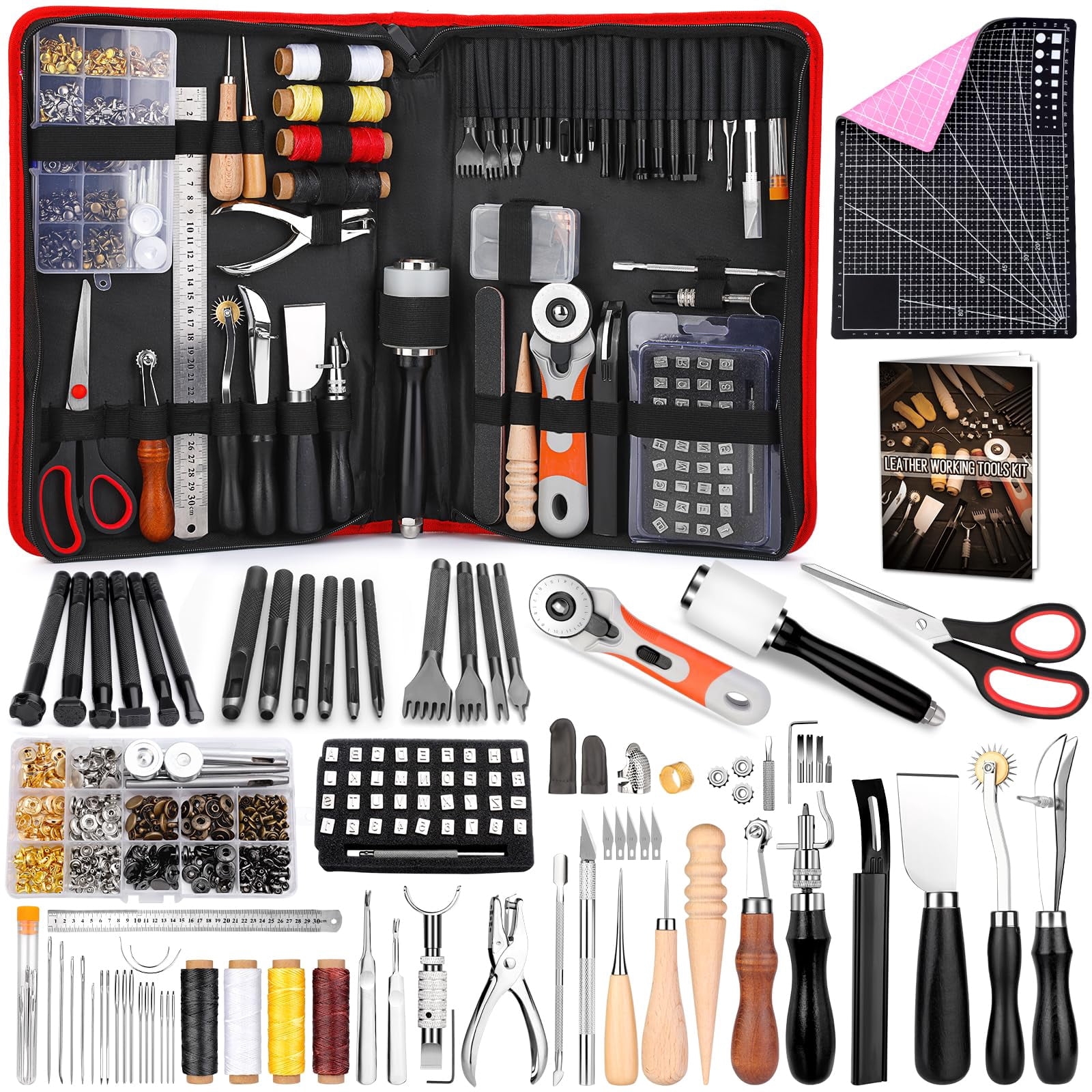 Imzay 304Pcs Leather Tooling Kit, Basic Leather Working Tools and