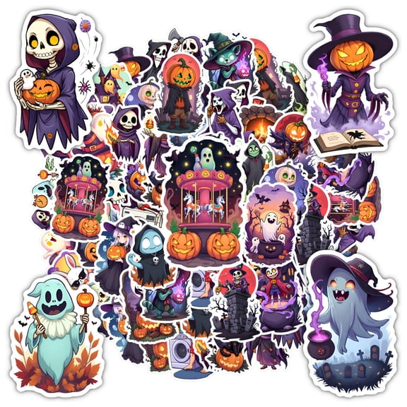 35pcs-50pcs Spooky Stickers Stationery Ghost Decals Stickers Skeleton PVC Stickers for Laptops Notebooks Suitcases