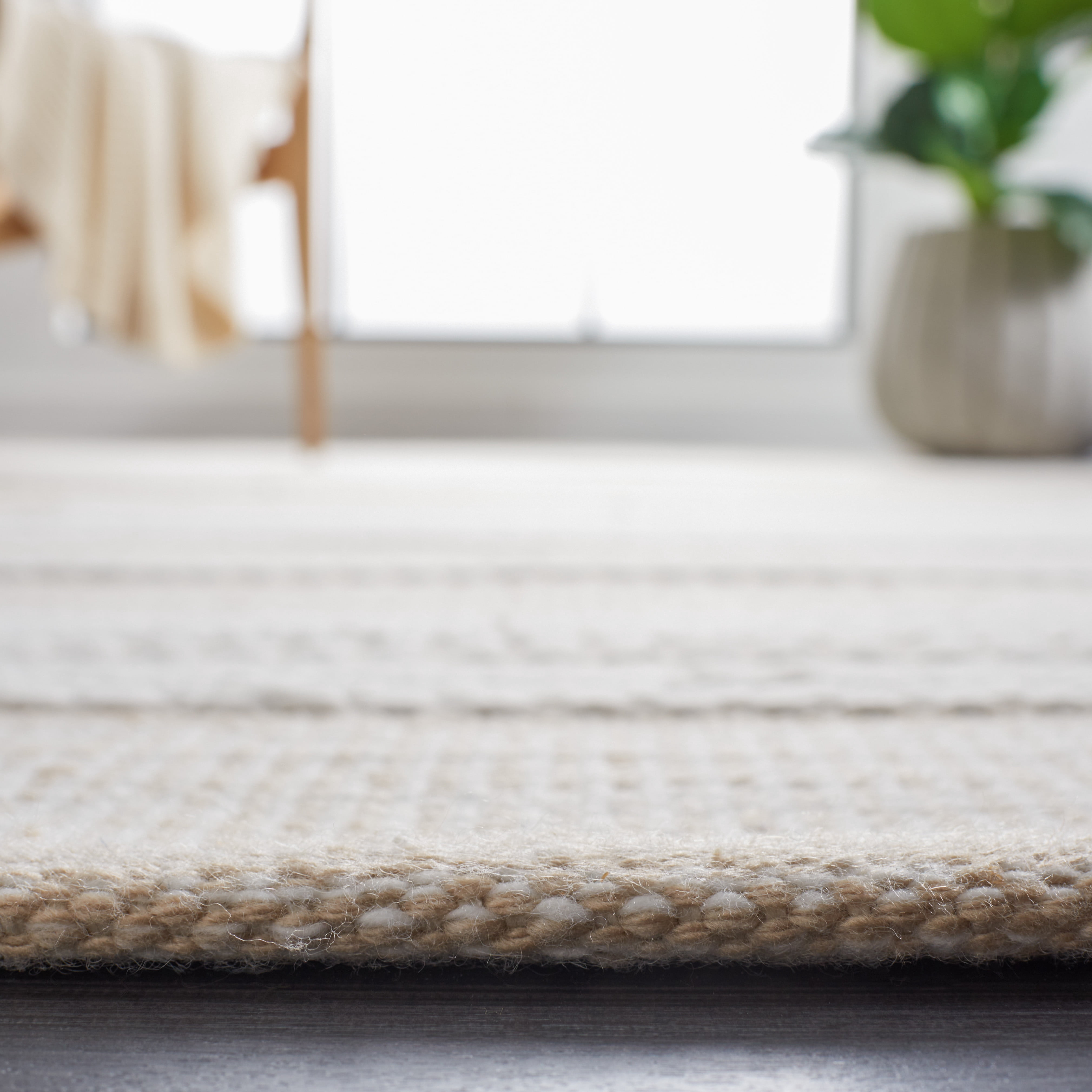 SAFAVIEH Kilim Adam Striped Polyester Area Rug, Ivory/Tan, 6' x 6' Square