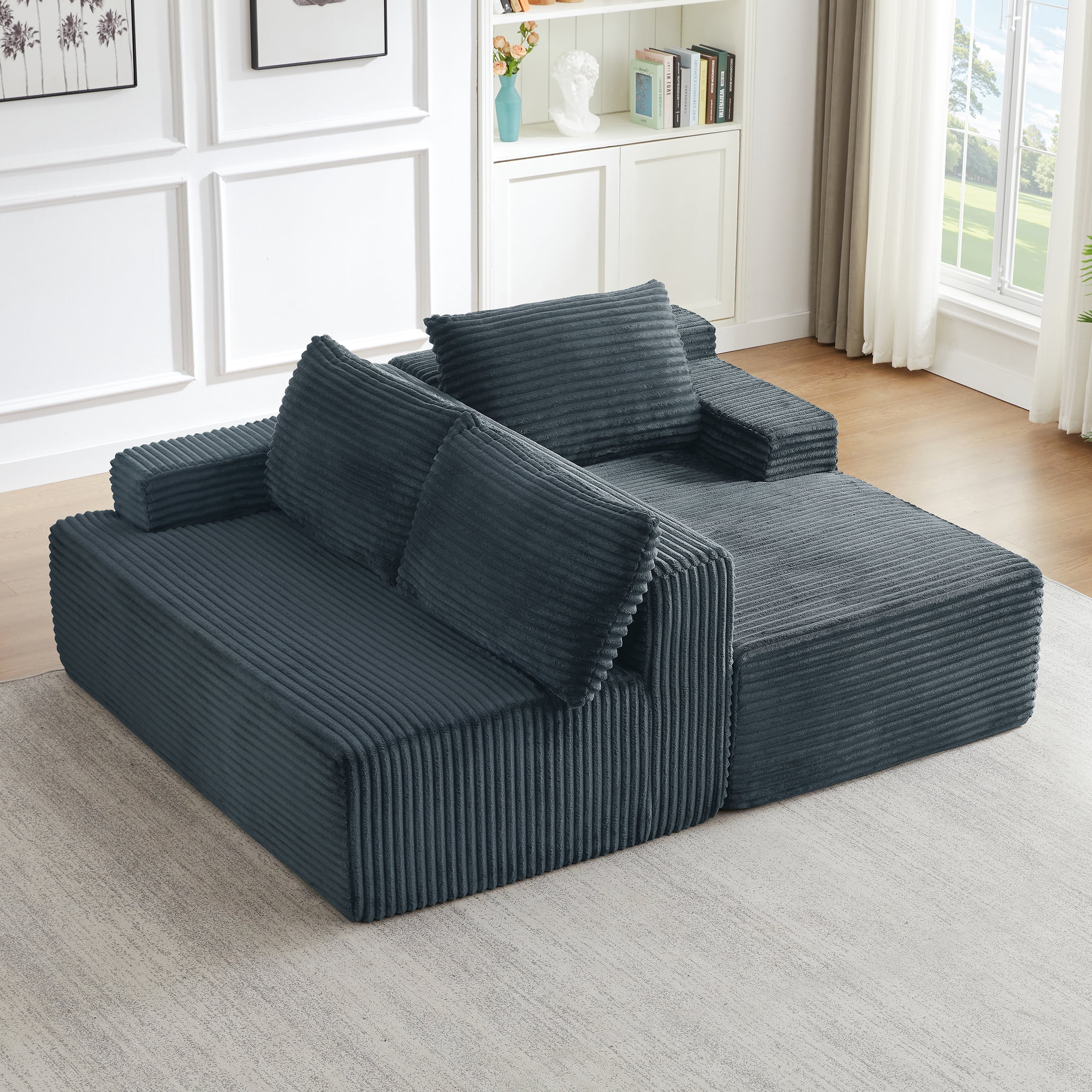 Vanress 96 Inch Modular Sectional Couches for Living Room, Modern Boneless Sofa, Upholstered Deep Seat Cloud Couch, Corduroy Comfy L-Shape Sofas Couches, No Assembly, Dark Grey (Right Facing Chaise)