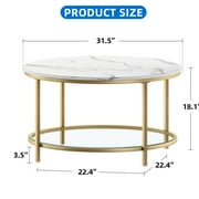 Dextrus 2-Tier Round Coffee Table Marble Center Cocktail Table with Storage Shelf, White & Gold