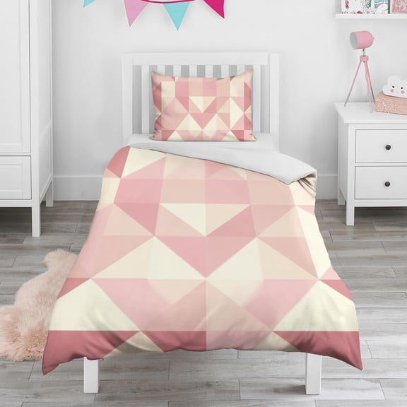 Red Pink Modern Art Geometric Duvet Cover and Pillowcase Set for Single Bedding, Bedroom Accessories for Kids Teens