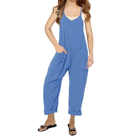 Kids Sleeveless Solid Color Casual Jumpsuit Spaghetti Strap Girls Romper