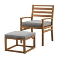 thumbnail image 5 of Walker Edison Acacia Wood Outdoor Patio Chair & Pull Out Ottoman - Brown/Grey, 5 of 10