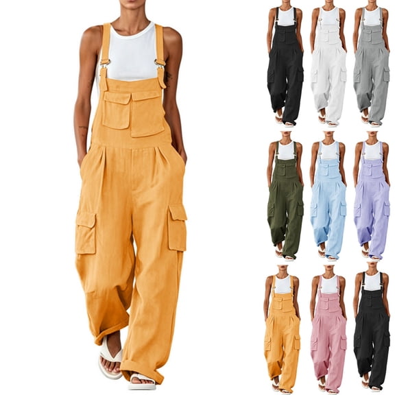 Byworldtasic Women's Loose Wide Leg Cargo Jumpsuit Summer Baggy Adjustable Strap Romper with Pockets