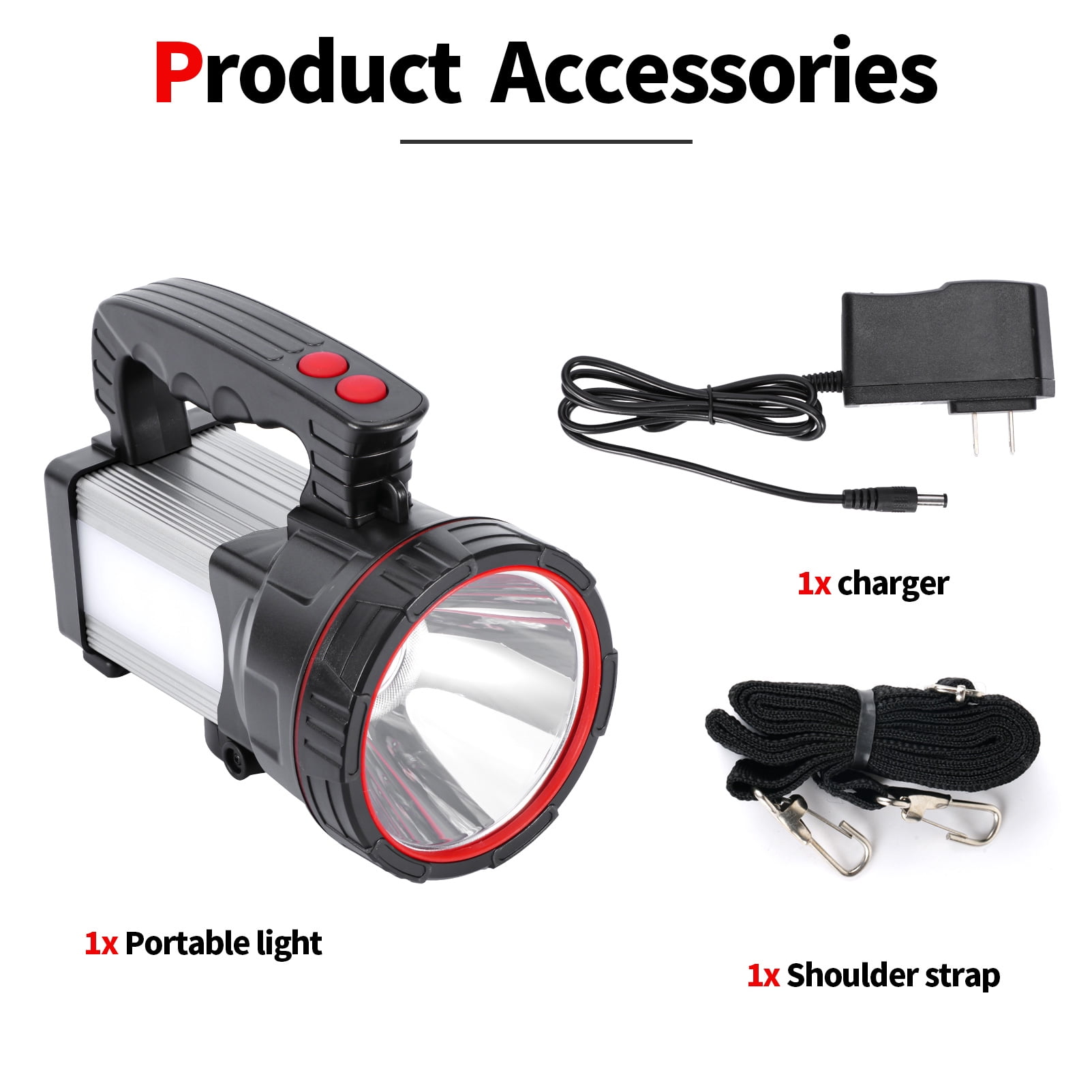 Hunting Friends Super Bright LED Rechargeable Handheld Spotlight High Powered Tactical Waterproof Flashlight with Side Light and USB Power Bank