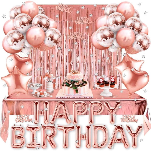 Globos Cumpleaños Decoracione, Feliz Cumpleaños Fiesta Decoración Oro Rosa, Happy Birthday Suministros y Decoración Globo para Hombres y Mujeres