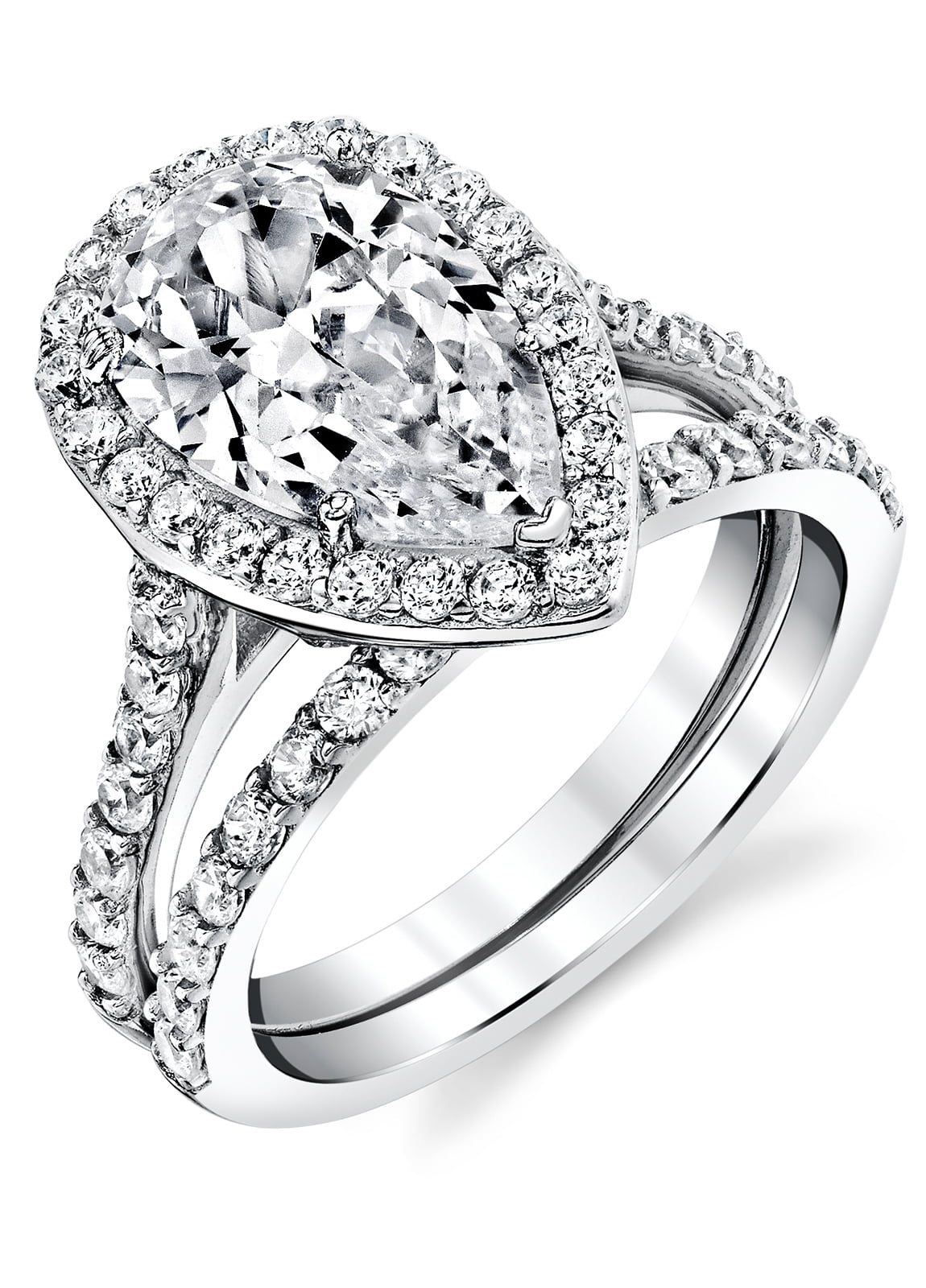Womens Sterling Silver 925 Bridal Set Engagement Rings 3 Carat Pear Tear Shape Cubic Zirconia 5 