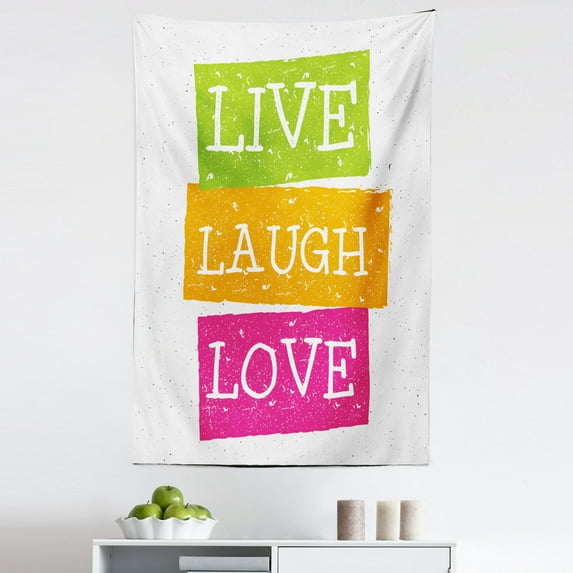 Live Laugh Love Tapestry, Lifestyle Message in Vibrant Tones Joyful Life Philosophy Wise Words Design, Fabric Wall Hanging Decor for Bedroom Living Room Dorm, 5 Sizes, Multicolor, by Ambesonne