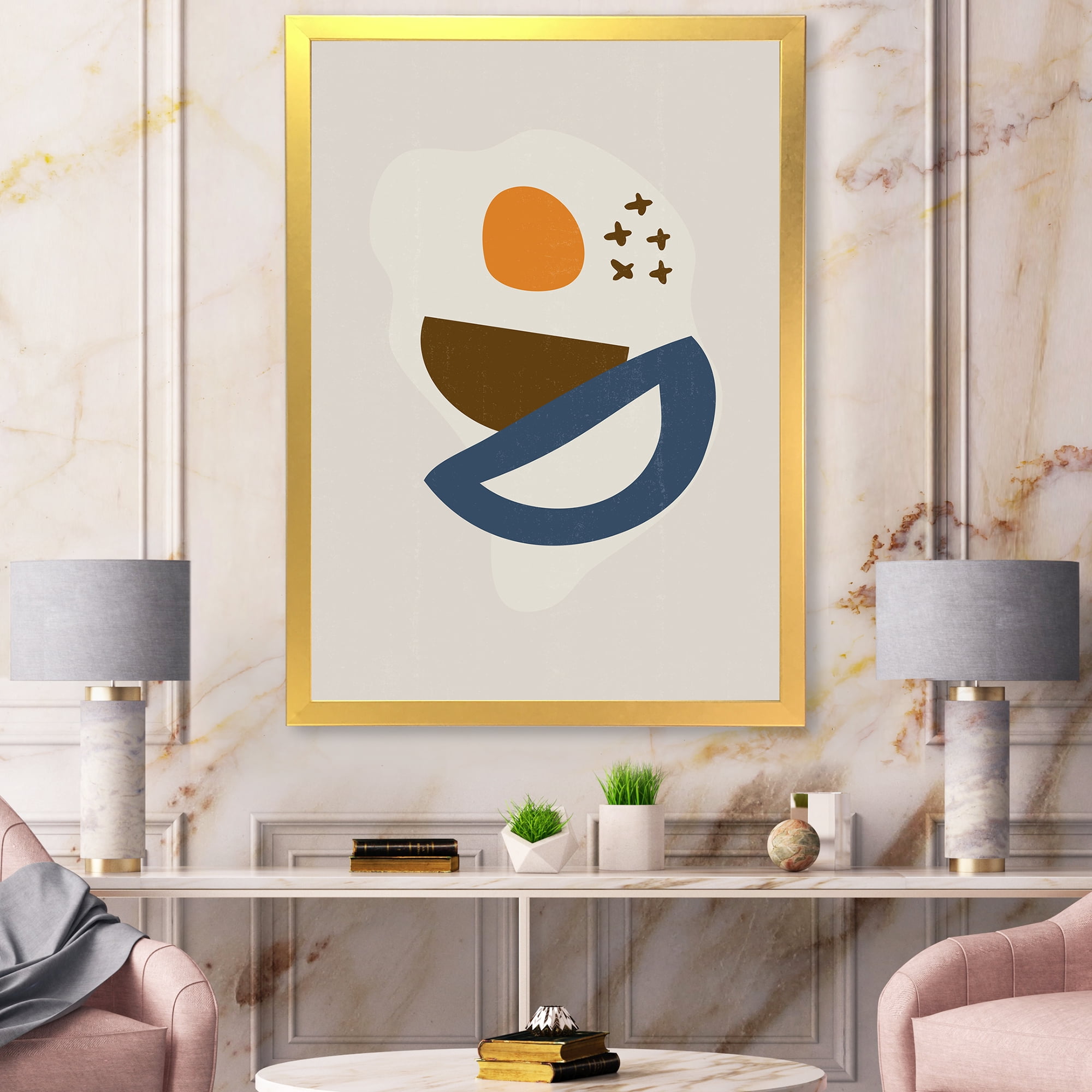 Designart 'Abstract Moon and Sun Geometric Print I' Modern Framed Art Print