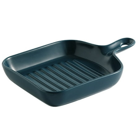 

VeliToy Matte Ceramic Baking Plates Unique Square Individual Pasta Lasagna Dish with Single Handle Small Dinner Plates(Blue)