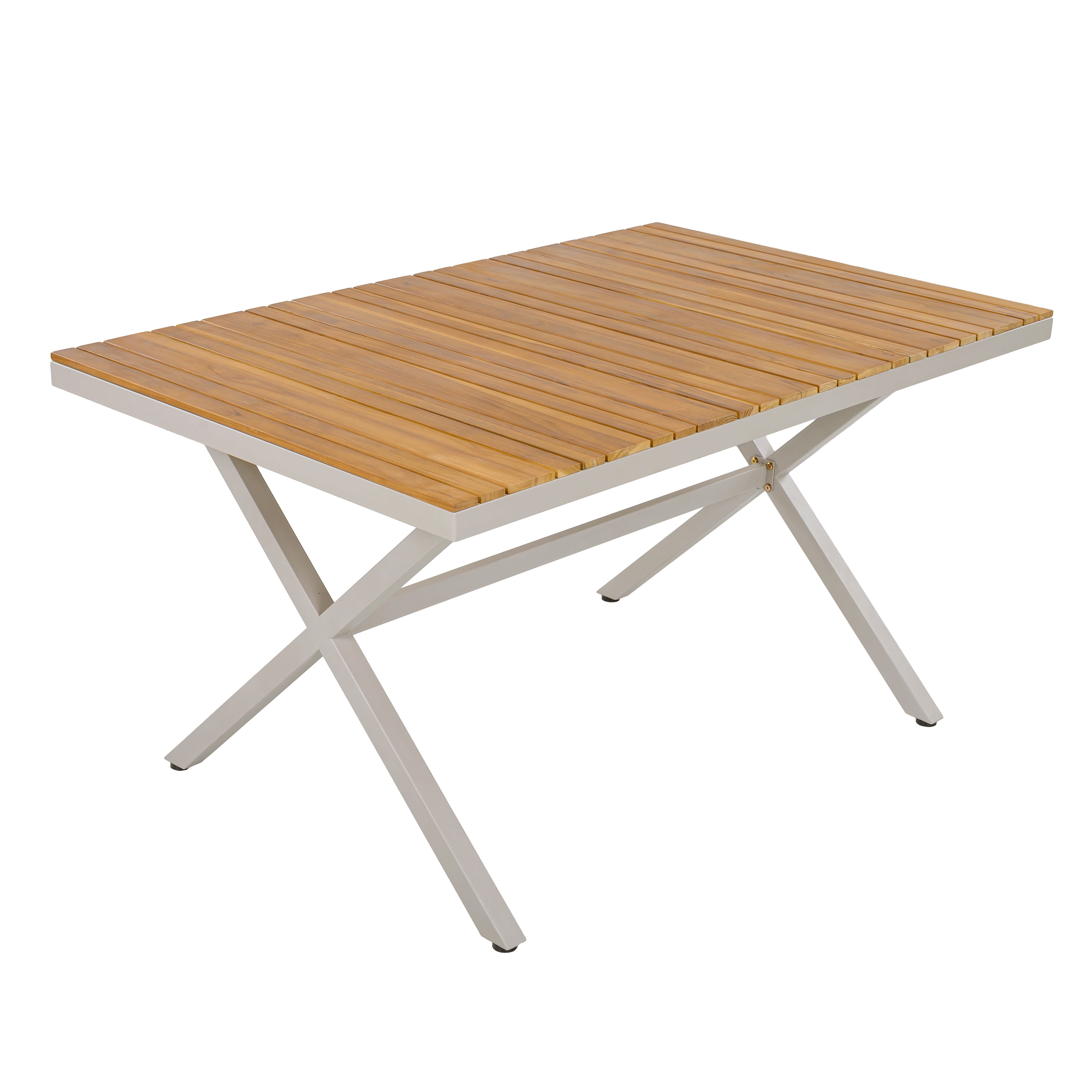 Dining Table, Outdoor Teak Wood Top Table with Beige Steel Frame for Backyard Garden Deck, Teak