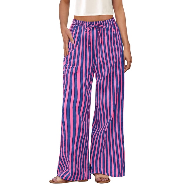 Pantalones de pijama PRETTYGARDEN para mujer, pierna ancha, algodón a rayas