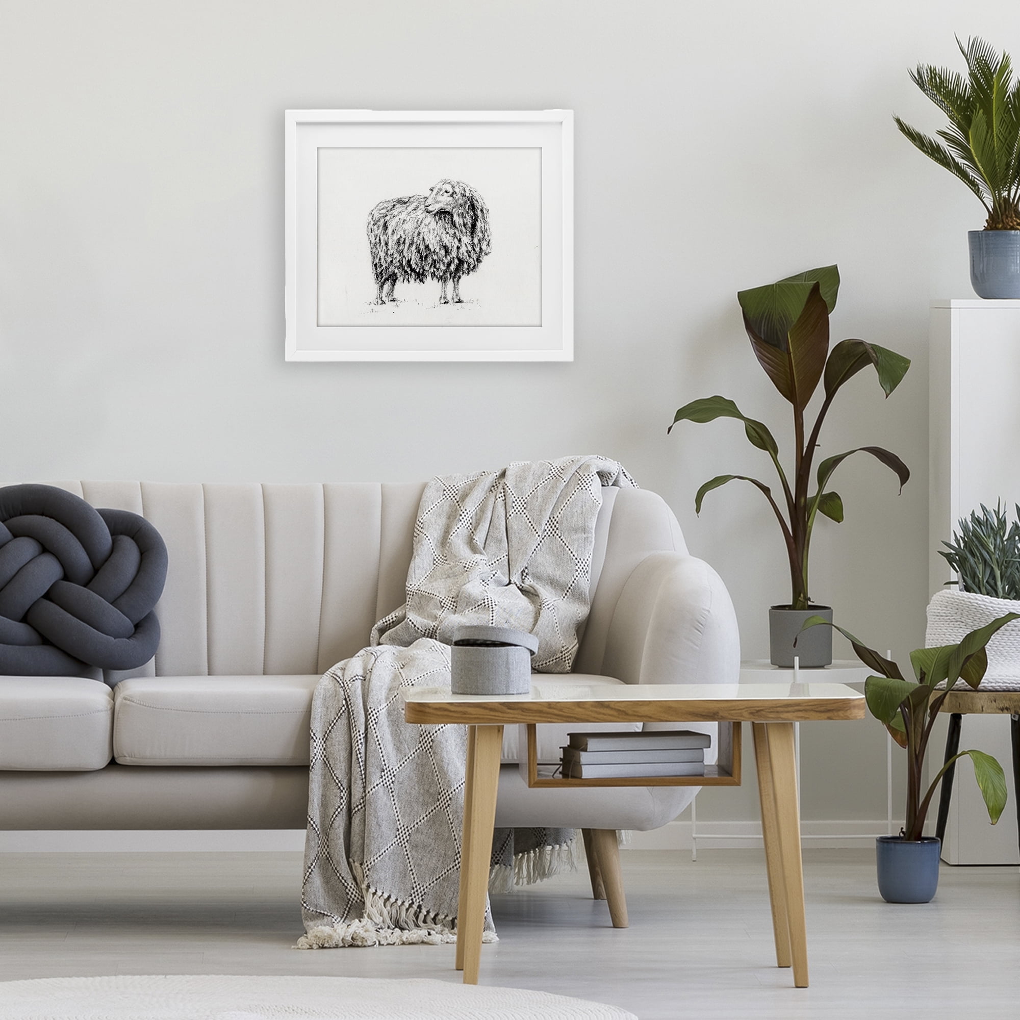 Stupell Industries Sheep in Charcoal White Framed Print Under Glass, design by Leah Noel Art