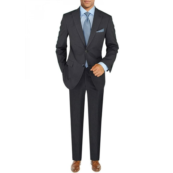 Mens Side Vent 2-piece Dark Blue Charcoal Cotton Trim Fit