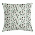 thumbnail image 1 of Cactus Throw Pillow Cushion Cover, Doodle Style Cartoon Plant Arrangement with Geometrical Background Foliage, Decorative Square Accent Pillow Case, 16 X 16 Inches, Mint Black Beige, by Ambesonne, 1 of 2