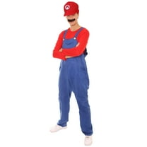 HPO Adult Men's Red Plumber Costume | Red and Blue Halloween Costume, Synthetic Fabric