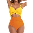 thumbnail image 4 of FLMEI Womens Beach One Piece Swimsuits Sport Bikini Swimming Costume Halter Swimwear Summer Bathing Suits, 4 of 9
