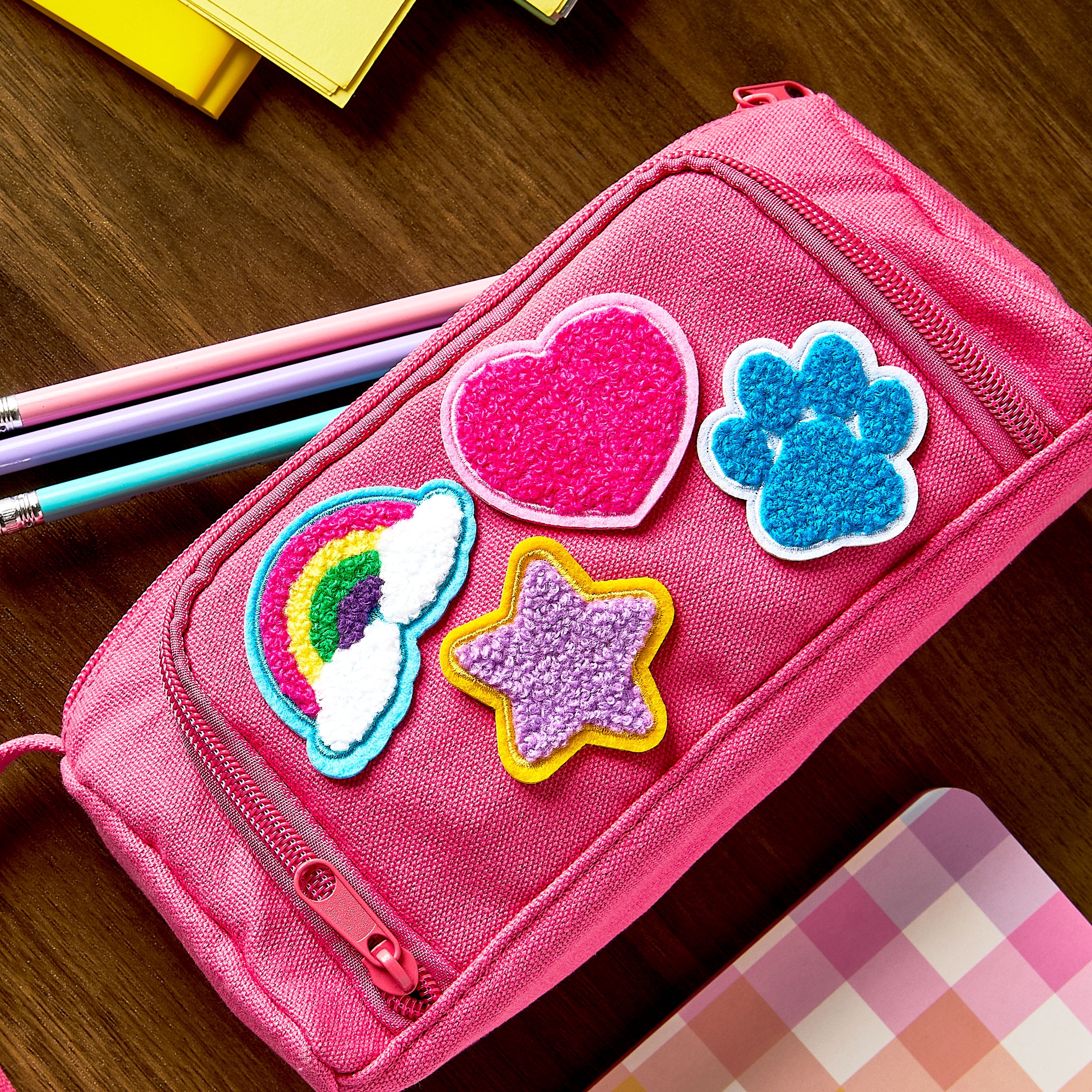 Pen+Gear Chenille Patch Stickers, 4 Count, Star, Rainbow, Paw, Heart, For Backpacks, Lunch Kits and Students