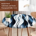 thumbnail image 4 of Blue Striped Ombre Round Tablecloth, Fitted Table Cover with Elastic for 55"-60" Round Tables, Modern Blue Moire Geometric Table Cloth Outdoor Indoor Dinning Party Waterproof Tablecloths, 4 of 7