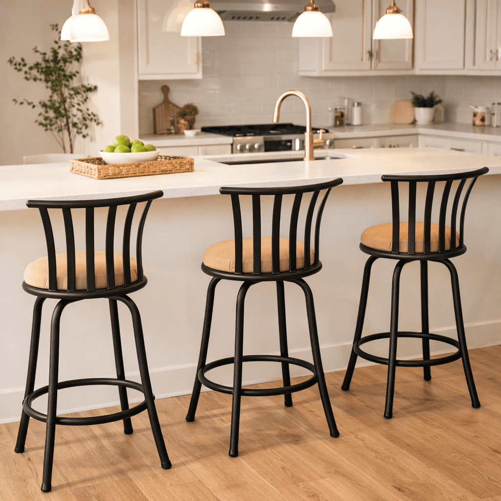 FurnitureR Modern Swivel Bar Stools Set of 3, 24" - 29" Adjustable Counter Height Chairs with Low Back and Sturdy Metal Frame, Brown Suede Seat for Kitchen Island, Dining Room and Home Bar
