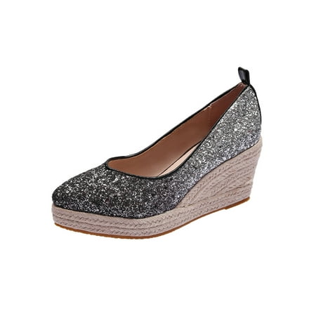 

Rockomi Womens Dress Pump Platform Wedge Pumps Shoes Comfort Espadrilles Women Fashion Non-Slip Sandals Casual Slip On Black 6