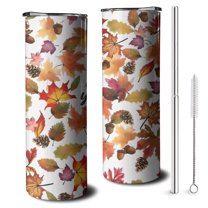 20oz Its Fall Yall Leaves Pattern Skinny Tumblers Stainless Steel Tumbler with Lid and Straw,Vacuum Insulated Double Wall Travel Tumbler Cups with Cleaning Brush for Coffee,Tea